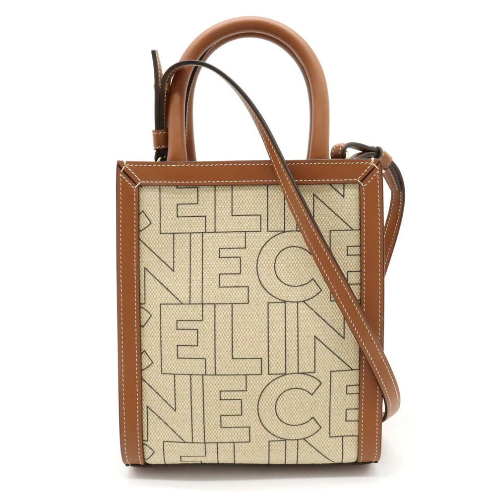 Celine Vertical Cabas 2way Shoulder Bag Canvas Leather Tan